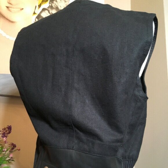 Blue System Black Cotton Flax Leather Trim Vest - Picture 5 of 12